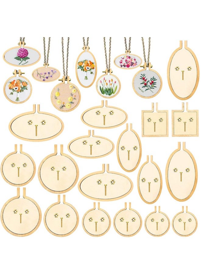 ZOCONE - 18 Packs Mini Embroidery Hoops Small Ring Tiny Embroidery Hoops Wood Round Embroidery Hoops Oval Embroidery Hoops For Diy Embroidery Necklace Jewelry Pendant And Keychain - Image 1