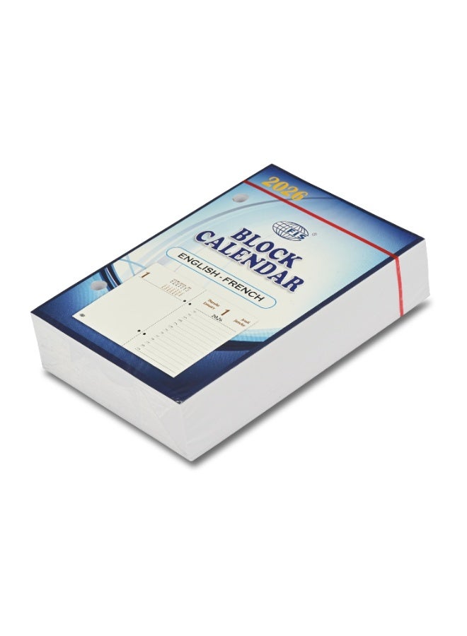 FIS تقويم كتلة 2026، حجم 80x120 مم (3.15"x4.72" بوصة)، 1 يوم لكل ورقة، باللغة الإنجليزية والفرنسية، ورق أبيض 60 جرام - FSBCEF26 - Image 1