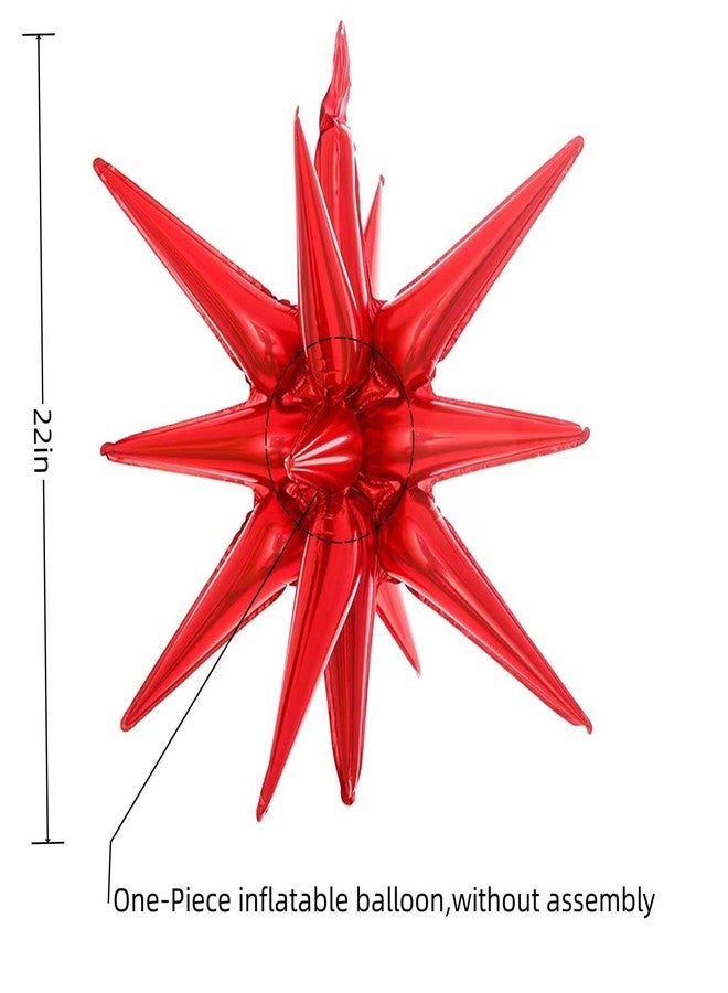 BBPOOL 6 Pcs Red Star Balloons,22 Inch Red Starburst Balloons Star Foil Mylar Balloons for Birthday Party Wedding Christmas Anniversary Graduation Decorations - Image 2