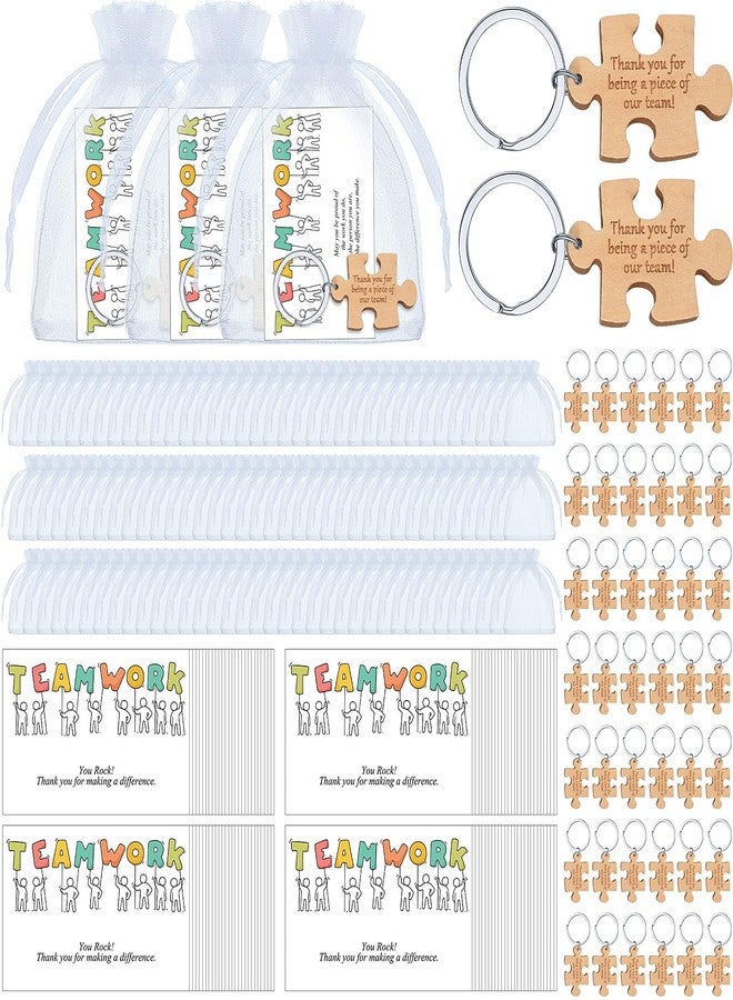 Ecation Team Christmas Employee Gifts Wooden Puzzle Keychain Bulk with Thank You Card Inspirational Appreciation Gifts(100 Sets) - Image 1
