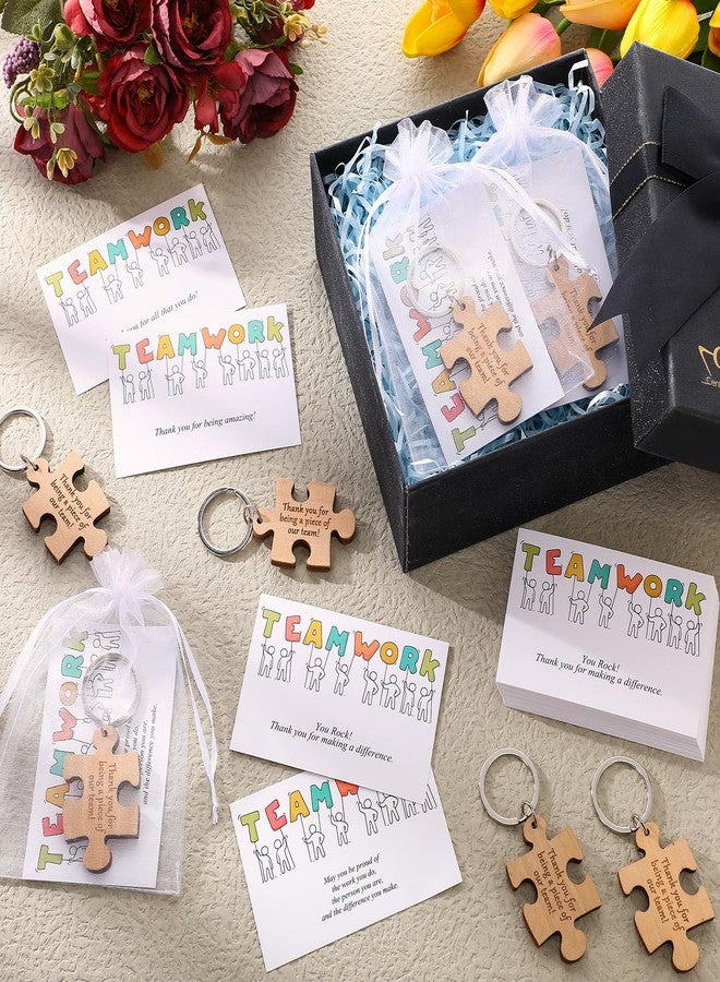 Ecation Team Christmas Employee Gifts Wooden Puzzle Keychain Bulk with Thank You Card Inspirational Appreciation Gifts(100 Sets) - Image 4
