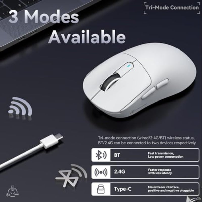 Office gaming mouse for Win11/Xbox/PS/Mac: ultralight 49g, PixArt PAW3395 sensor, BT/2.4G wireless, 26000 DPI, 200h battery, matte black aluminum alloy - Image 4