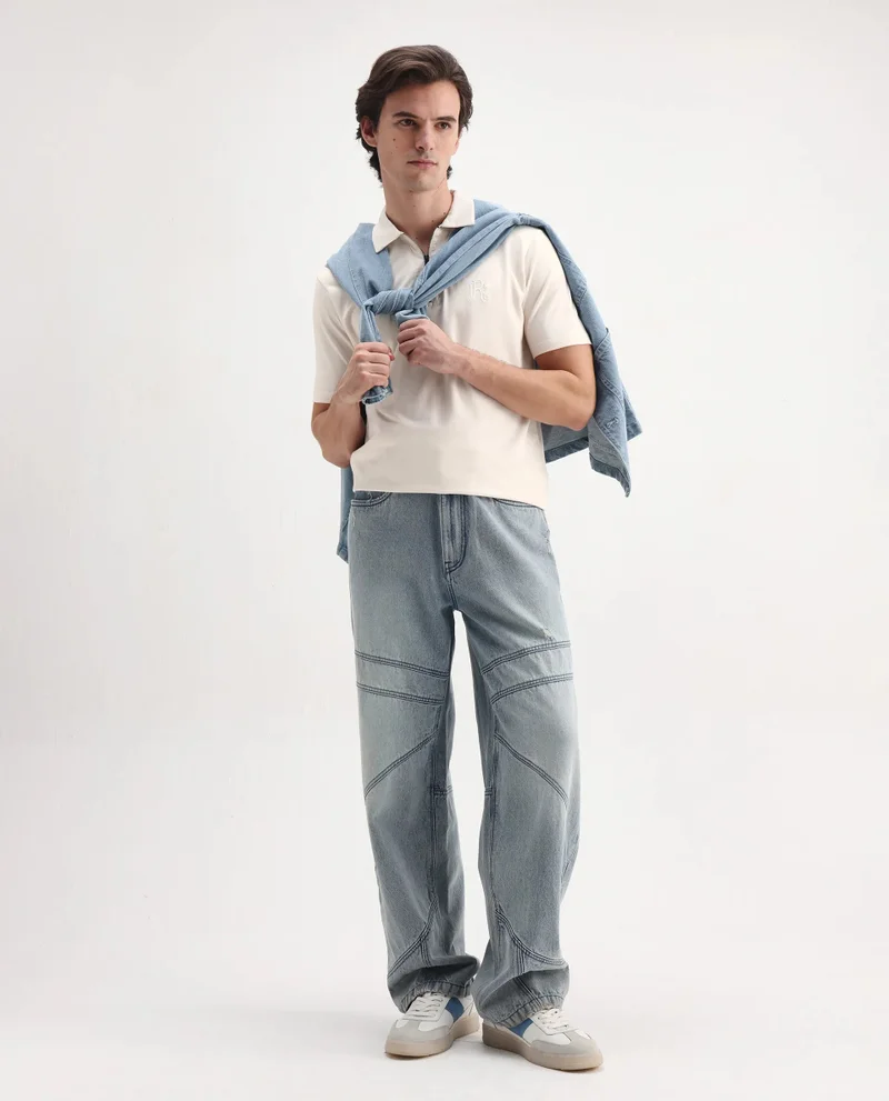 Rare Rabbit Men's Zip Closure Regular Fit Polo