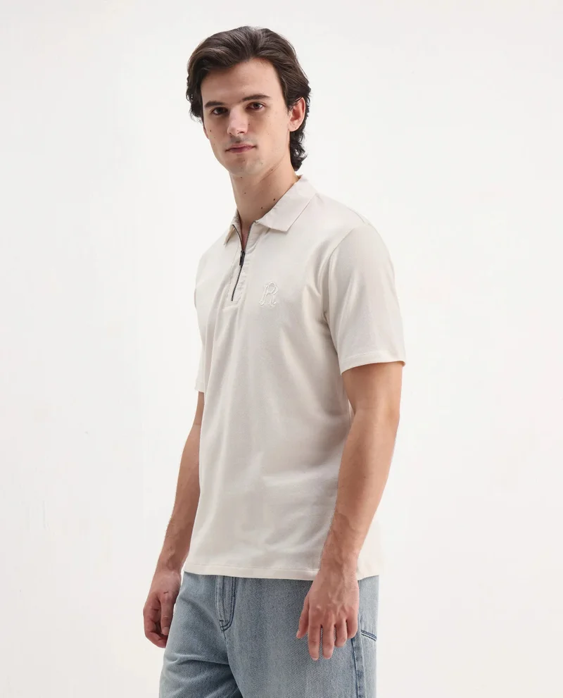 Rare Rabbit Men's Zip Closure Regular Fit Polo