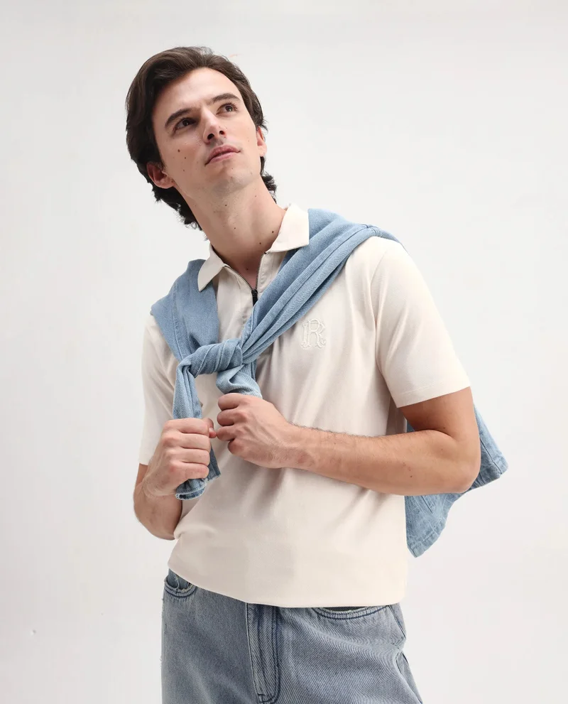 Rare Rabbit Men's Zip Closure Regular Fit Polo