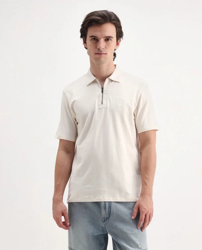 Rare Rabbit Men's Zip Closure Regular Fit Polo