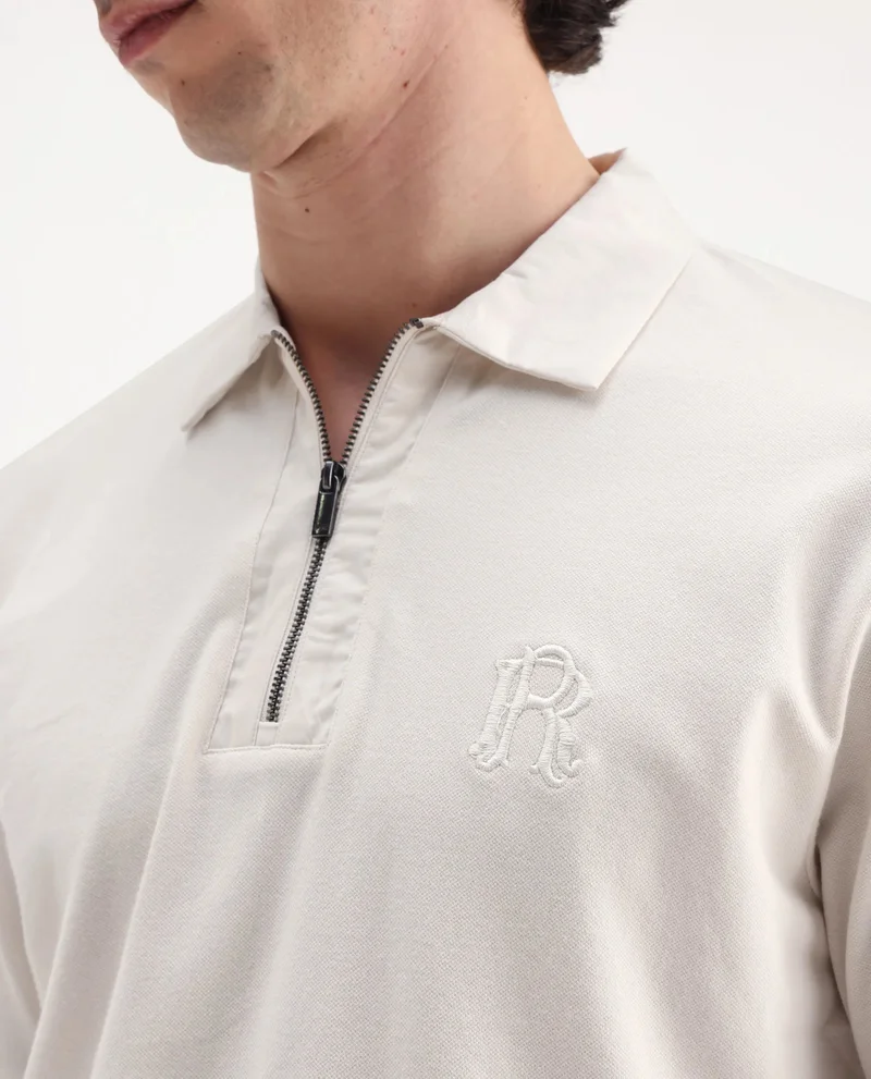 Rare Rabbit Men's Zip Closure Regular Fit Polo