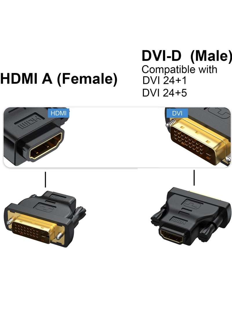 إيروريكس محول DVI إلى HDMI 2 حزمة، محول HDMI أنثى ثنائي الاتجاه إلى DVI-D(24+1) ذكر مع مطلي بالذهب للكمبيوتر والشاشة وجهاز العرض والمزيد، يدعم إيثرنت 4K ARC ثلاثي الأبعاد  - Image 4