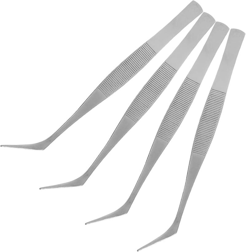 Operitacx 4Pcs Stainless Steel Anti Static Tweezers Angled Tip for Electronics Repair Jewelry - Image 1