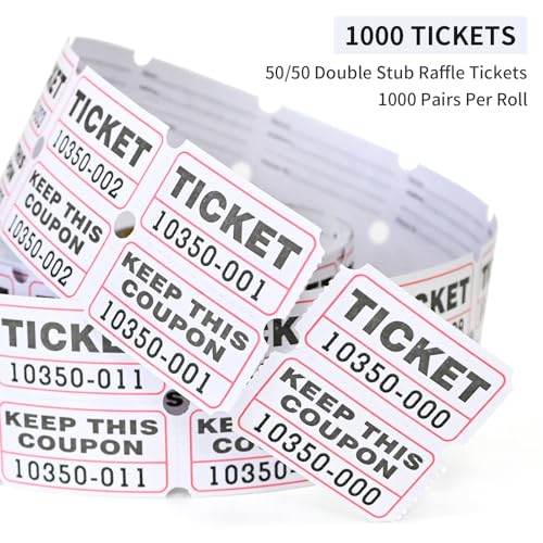 L LIKED White Raffle Tickets Double Rolls with consecutively Numbered 50/50 Stub Raffle Tickets for Events, Entry, Class Reward and More-1000 Tickets/Roll - Image 3
