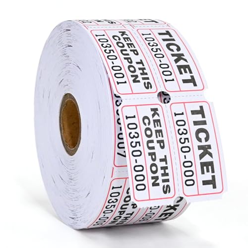 L LIKED White Raffle Tickets Double Rolls with consecutively Numbered 50/50 Stub Raffle Tickets for Events, Entry, Class Reward and More-1000 Tickets/Roll - Image 1