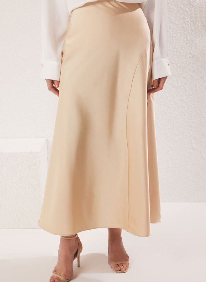 trendyol Beige Stitch Detail Satin Woven Skirt - Image 2