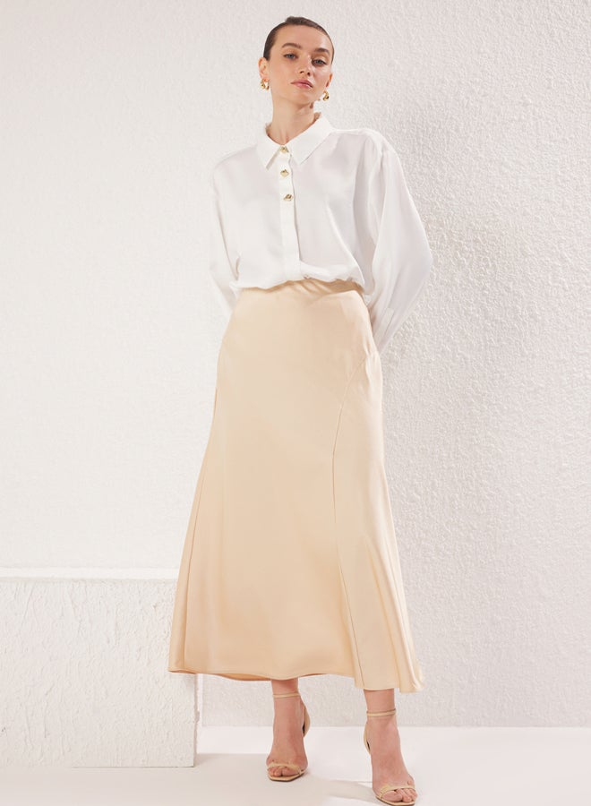 trendyol Beige Stitch Detail Satin Woven Skirt - Image 5