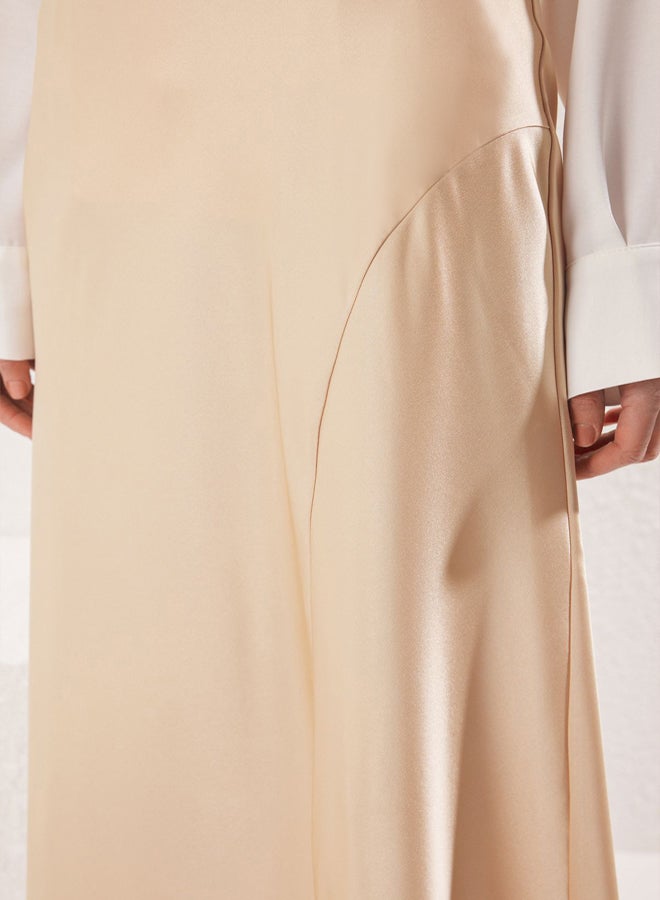 trendyol Beige Stitch Detail Satin Woven Skirt - Image 4
