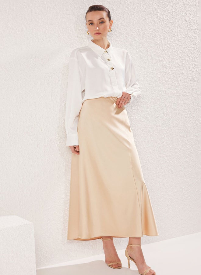 trendyol Beige Stitch Detail Satin Woven Skirt - Image 3