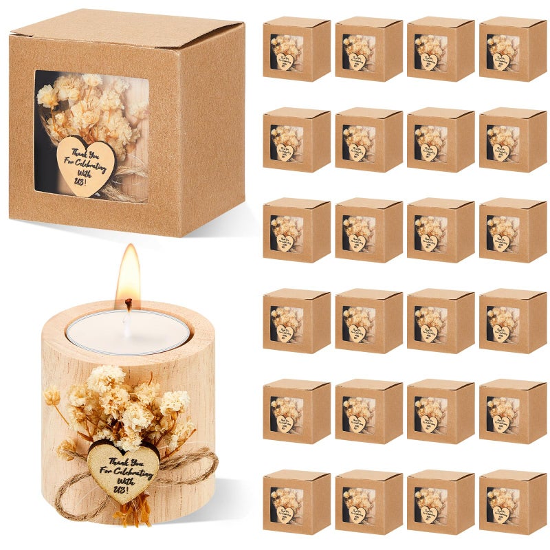 Otuuz 24 Pcs Rustic Wedding Party Favor Candle Holders Bridal Shower Favors Wooden Candles Favors Gifts Souvenirs for Guest Romantic Gifts Wedding Decorations Light Brown