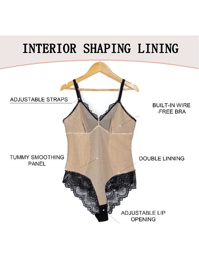 Lace Bodysuit for Women Tummy Control Shapewear V Neck Backless Tank Tops One Piece Body Shaper Thongs（XL） - Image 3