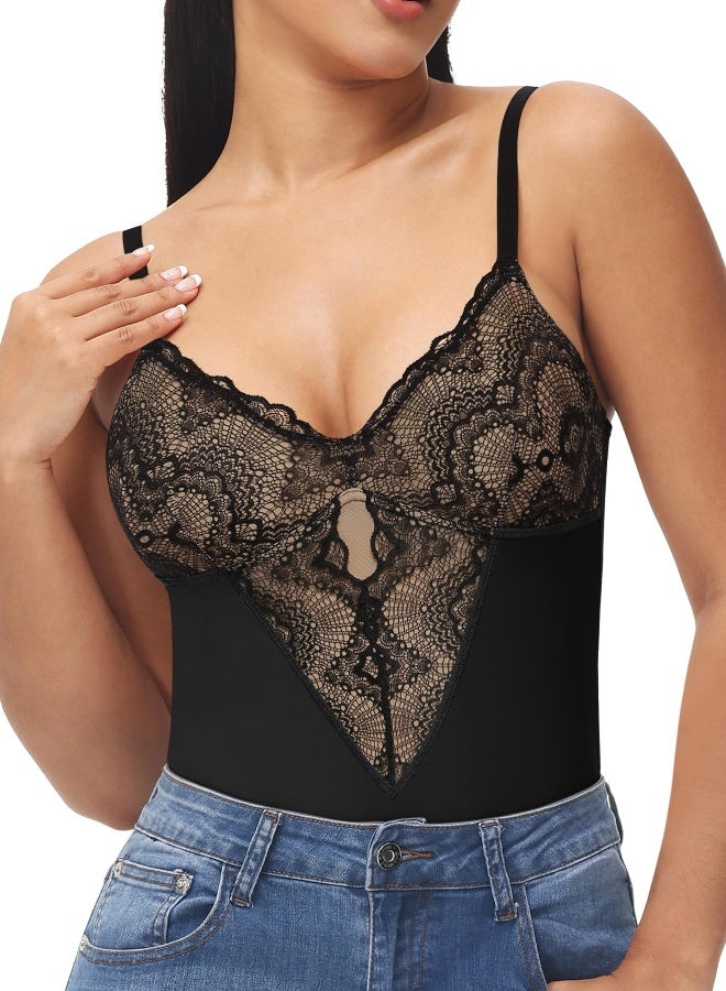 Lace Bodysuit for Women Tummy Control Shapewear V Neck Backless Tank Tops One Piece Body Shaper Thongs（XL） - Image 1