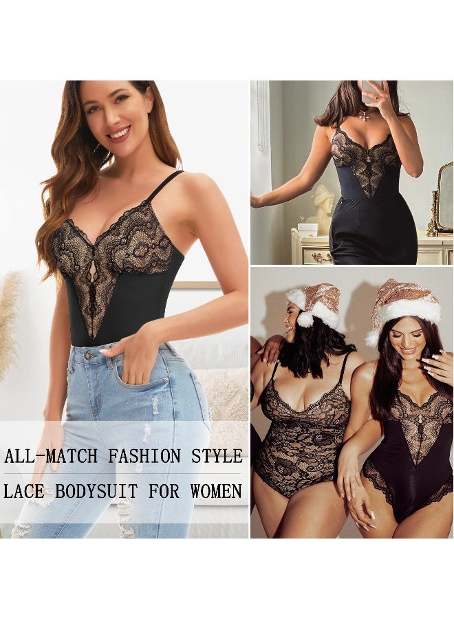 Lace Bodysuit for Women Tummy Control Shapewear V Neck Backless Tank Tops One Piece Body Shaper Thongs（XL） - Image 2
