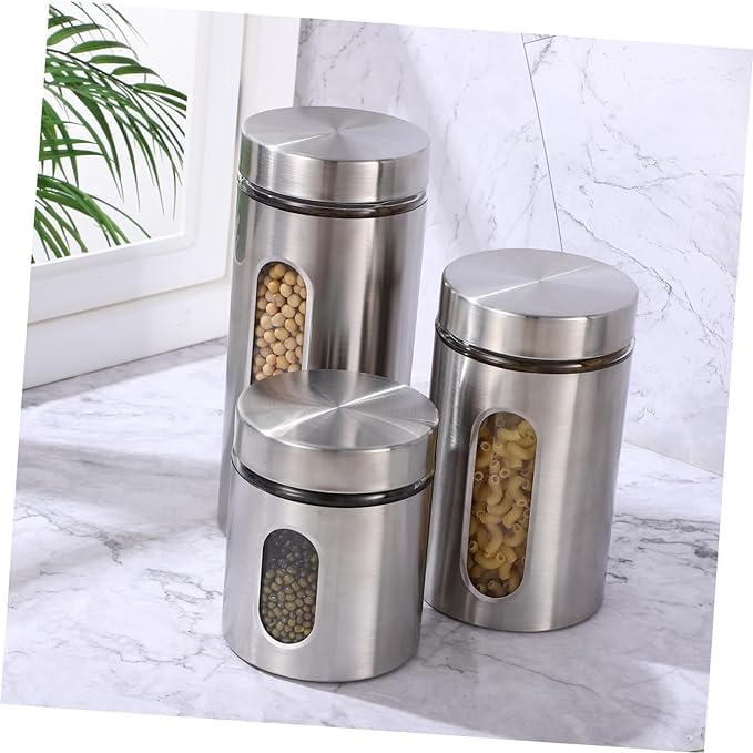 WRINGO 850Ml 550Ml 350Ml Glass Food Storage Airtight Tea Coffee Sugar Containers For Kitchen Storage With Lid For Tea Coffee & Sugar,Dry Fruit Jars,Storage Box,Set Of 3 (Wr-16),Silver & Transparent - Image 4