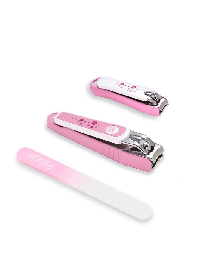 PAFASON Ultra Sharp Nail Clipper Set, 3 Pack Fingernail and Toenail Trimmer Cutter, Stainless Steel, Curved Blade, Sturdy, Nail Catcher, Nail Files for Men and Women - Image 1