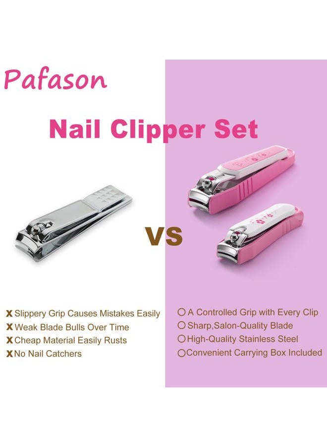PAFASON Ultra Sharp Nail Clipper Set, 3 Pack Fingernail and Toenail Trimmer Cutter, Stainless Steel, Curved Blade, Sturdy, Nail Catcher, Nail Files for Men and Women - Image 2