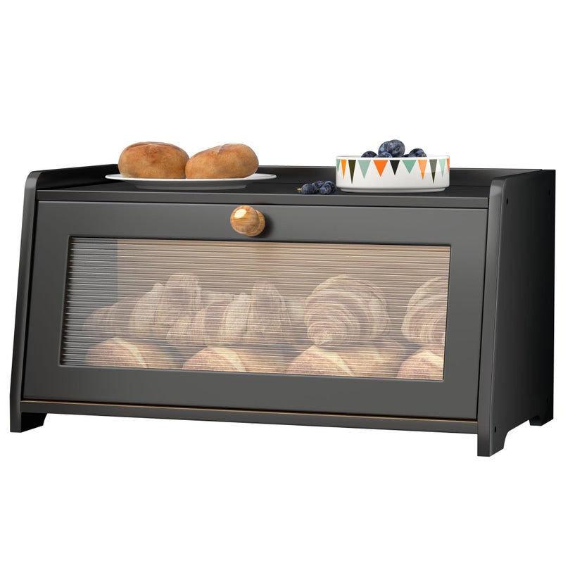 TQQDCI Bread Box for Kitchen Countertop, Vintage Wooden Counter Breadbox, Bamboo Bread Storage Container Bin for Homemade Bread, Small Farmhouse Corner Breadbox Organizer with Acrylic Window, Black - Image 1