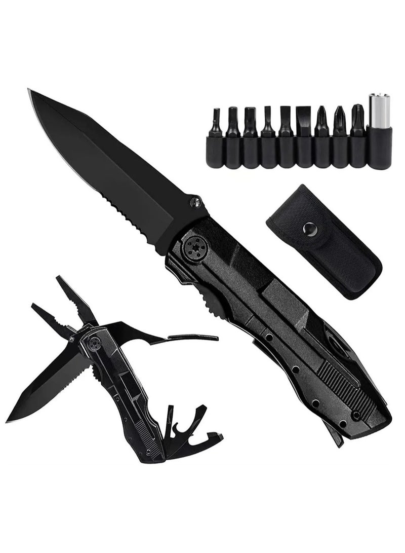 سكين جيب من الستانلس ستيل للرجال والنساء من اي وينر مع كماشة/مفكات براغي وفتاحة زجاجات أسود - Image 1