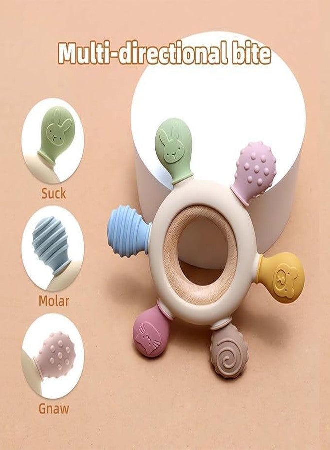 lizepto Baby Toy - 2 in 1 Teether for Infants | Silicone & Neem Wood Teether | BPA Free, Soft, Safe & Non-Toxic Chewing Toy for Babies | Natural Soothing Relief (Pack of 1 Random Color) - Image 2