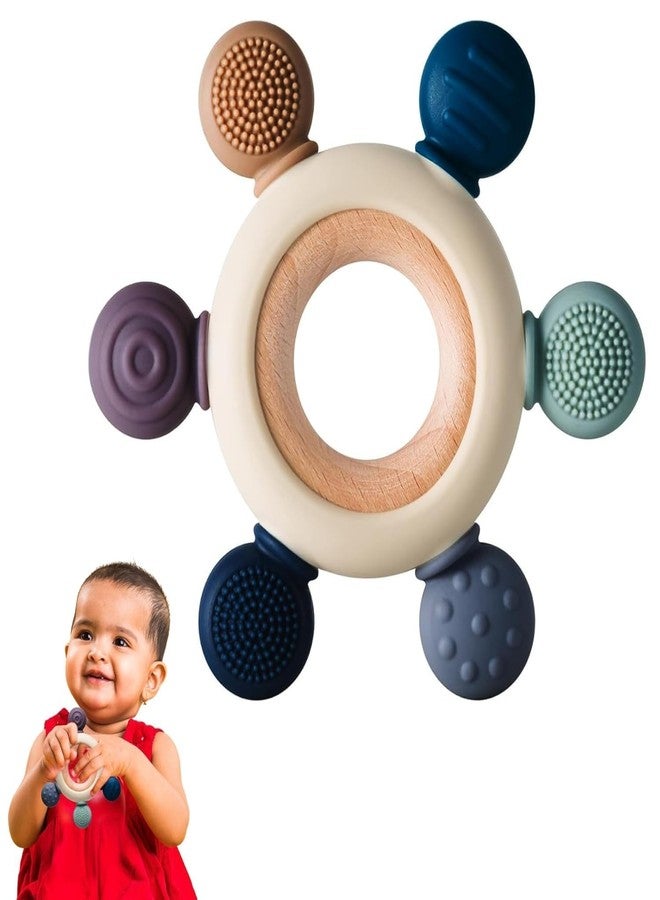 lizepto Baby Toy - 2 in 1 Teether for Infants | Silicone & Neem Wood Teether | BPA Free, Soft, Safe & Non-Toxic Chewing Toy for Babies | Natural Soothing Relief (Pack of 1 Random Color) - Image 1