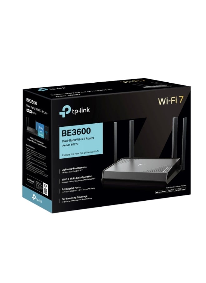 تي بي-لينك تي آي - ارشر بى اى220 (الاسم الداخلي BE3600) هو جهاز توجيه Wi-Fi 7 ثنائي النطاق للمبتدئين يوفر أداءً قويًا دون استنزاف محفظتك. - Image 1