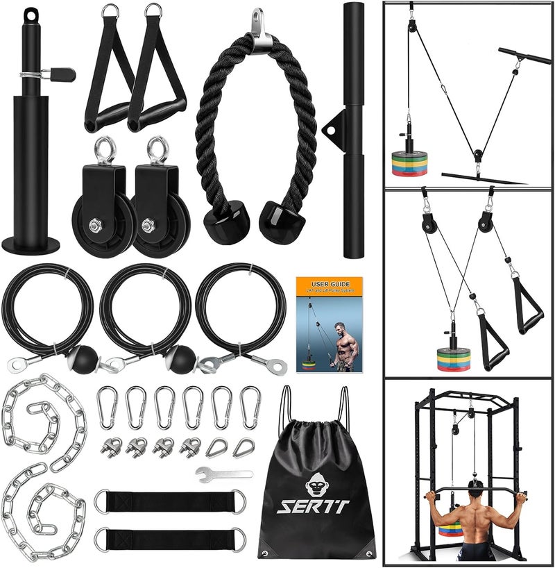 SERTT Weight Cable Pulley System Gym, Upgraded Cable Pulley Attachments for LAT Pull Down, Biceps Curl, Tricep, Arm Workouts - Home Gym Add On Equipment - Image 1