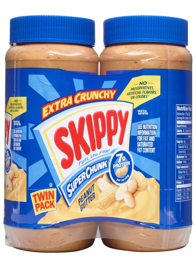 SKIPPY Chunky Peanut Butter, Crunchy Peanut Butter, Twin Pack, 40oz Jars - Image 1
