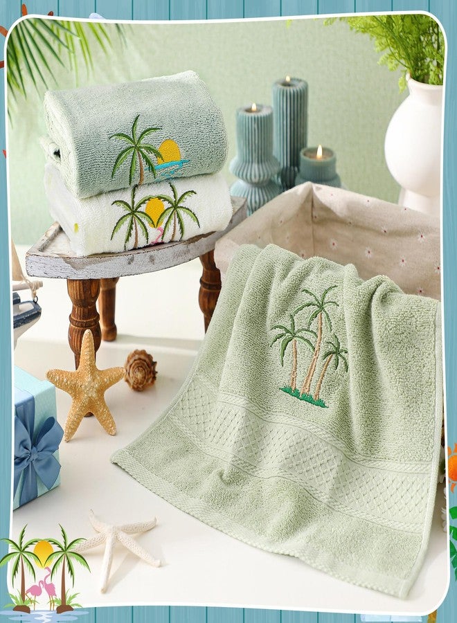 Hahafelt 3 Pack Summer Palm Tree Hand Towels for Bathroom 100% Cotton Embroidered Beach Bathroom Towels 13.78 x 29.53 Inch Soft Absorbent(Green Series, Palm Tree) - Image 5