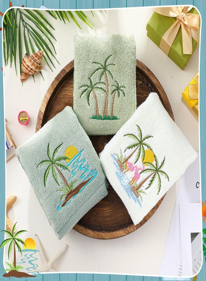 Hahafelt 3 Pack Summer Palm Tree Hand Towels for Bathroom 100% Cotton Embroidered Beach Bathroom Towels 13.78 x 29.53 Inch Soft Absorbent(Green Series, Palm Tree) - Image 4