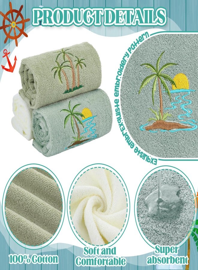 Hahafelt 3 Pack Summer Palm Tree Hand Towels for Bathroom 100% Cotton Embroidered Beach Bathroom Towels 13.78 x 29.53 Inch Soft Absorbent(Green Series, Palm Tree) - Image 3