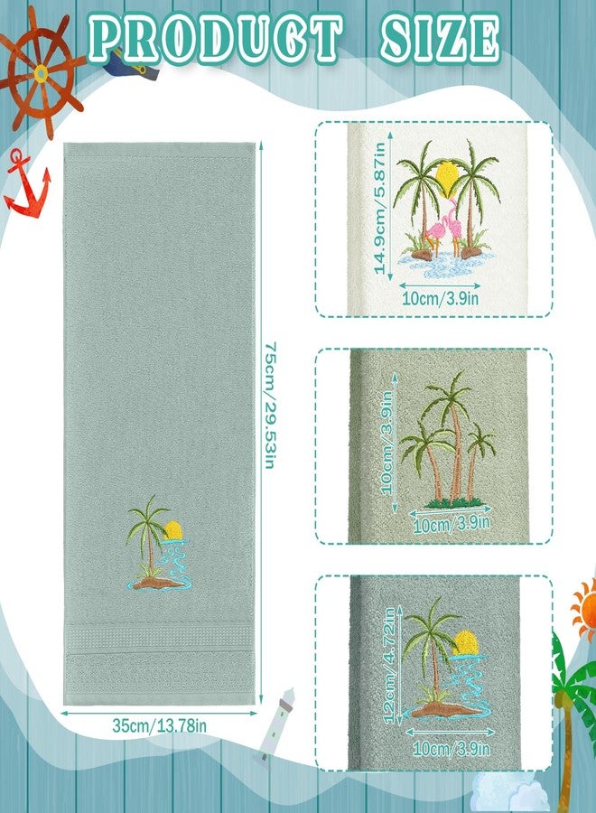 Hahafelt 3 Pack Summer Palm Tree Hand Towels for Bathroom 100% Cotton Embroidered Beach Bathroom Towels 13.78 x 29.53 Inch Soft Absorbent(Green Series, Palm Tree) - Image 2