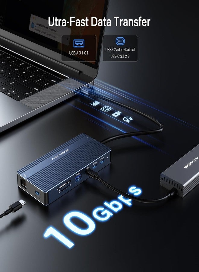 أكاسيس محطة إرساء USB-C تدعم شاشتين، HDMI، دقة 4K بمعدل 60 هرتز، من ACASI، محطة إرساء لابتوب 14 في 1 مع منفذ USB-C بسرعة 10 جيجابت في الثانية (فيديو + بيانات، 3 منافذ USB-C، منفذ USB-A)، منفذ إيثرنت، شحن سريع بقدرة 100 واط، منفذ بطاقة SD/TF، منفذ صوت 3.5 ملم، متوافقة مع أجهزة Dell/HP/Mac Pro - Image 5