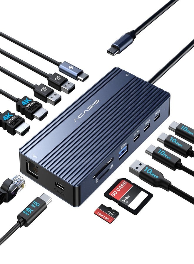 أكاسيس محطة إرساء USB-C تدعم شاشتين، HDMI، دقة 4K بمعدل 60 هرتز، من ACASI، محطة إرساء لابتوب 14 في 1 مع منفذ USB-C بسرعة 10 جيجابت في الثانية (فيديو + بيانات، 3 منافذ USB-C، منفذ USB-A)، منفذ إيثرنت، شحن سريع بقدرة 100 واط، منفذ بطاقة SD/TF، منفذ صوت 3.5 ملم، متوافقة مع أجهزة Dell/HP/Mac Pro - Image 1