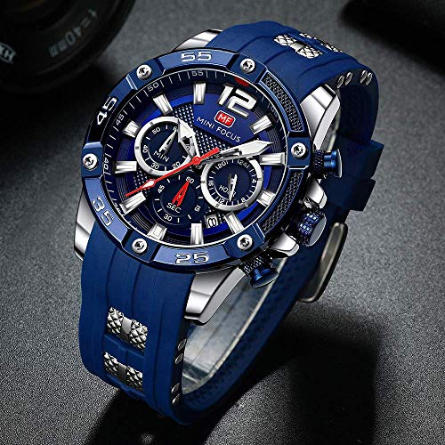 MF MINI FOCUS Men Watch, Chronograph Waterproof Sport Analog Quartz Watches Red Silicon Strap Fashion Wristwatch for Men - Image 2