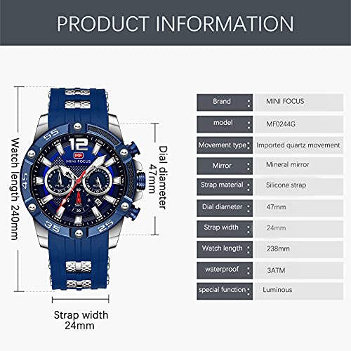 MF MINI FOCUS Men Watch, Chronograph Waterproof Sport Analog Quartz Watches Red Silicon Strap Fashion Wristwatch for Men - Image 4