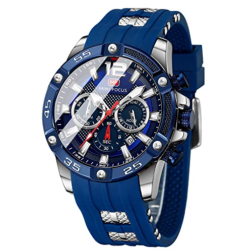 MF MINI FOCUS Men Watch, Chronograph Waterproof Sport Analog Quartz Watches Red Silicon Strap Fashion Wristwatch for Men - Image 1
