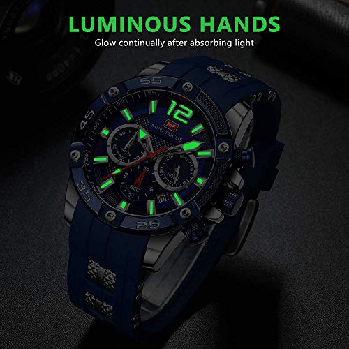 MF MINI FOCUS Men Watch, Chronograph Waterproof Sport Analog Quartz Watches Red Silicon Strap Fashion Wristwatch for Men - Image 5