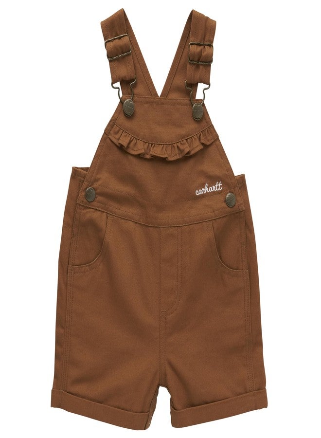 Carhartt Baby Girls' Ruffle Front Overall Shorts Canvas Shortalls, Carhartt Brown, 2T - Image 1