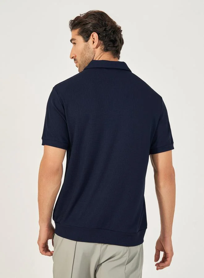 Styli Textured Waffle Knit Relaxed Fit Polo