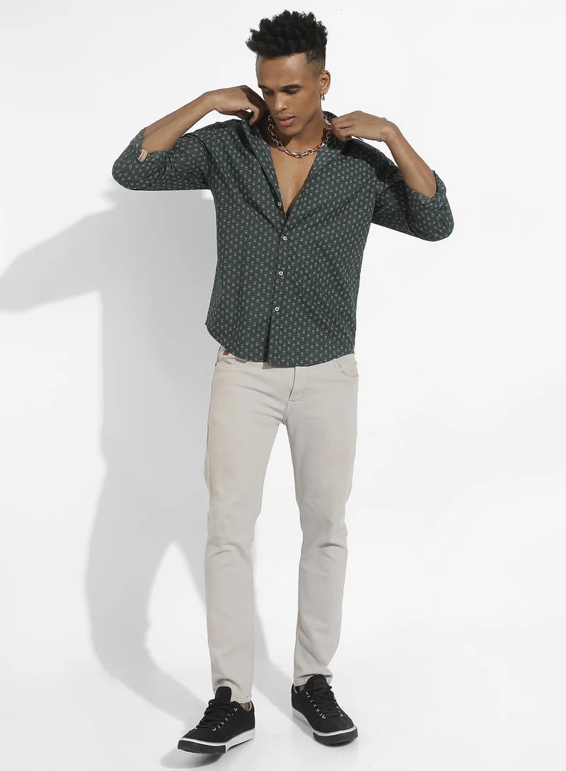 CAHOOT  Men's Forest Green Micro Flower Shirt for Men | Best Price UAE