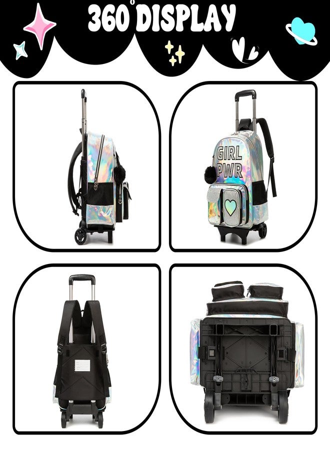 Meetbelify Multi Pocket Rolling Backpack for Girls Backpack with Wheels for Elementary Student, Black 02 - Image 3