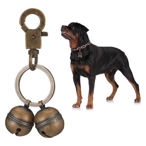 Qpets® Adjustable Dog Collar Charm with Safety Bell, Stylish Pet Birthday Gift Vintage Metal Brass Pet Accessory with Quick-Release Buckle & Anti-Lost Keychain for Dogs - Image 1