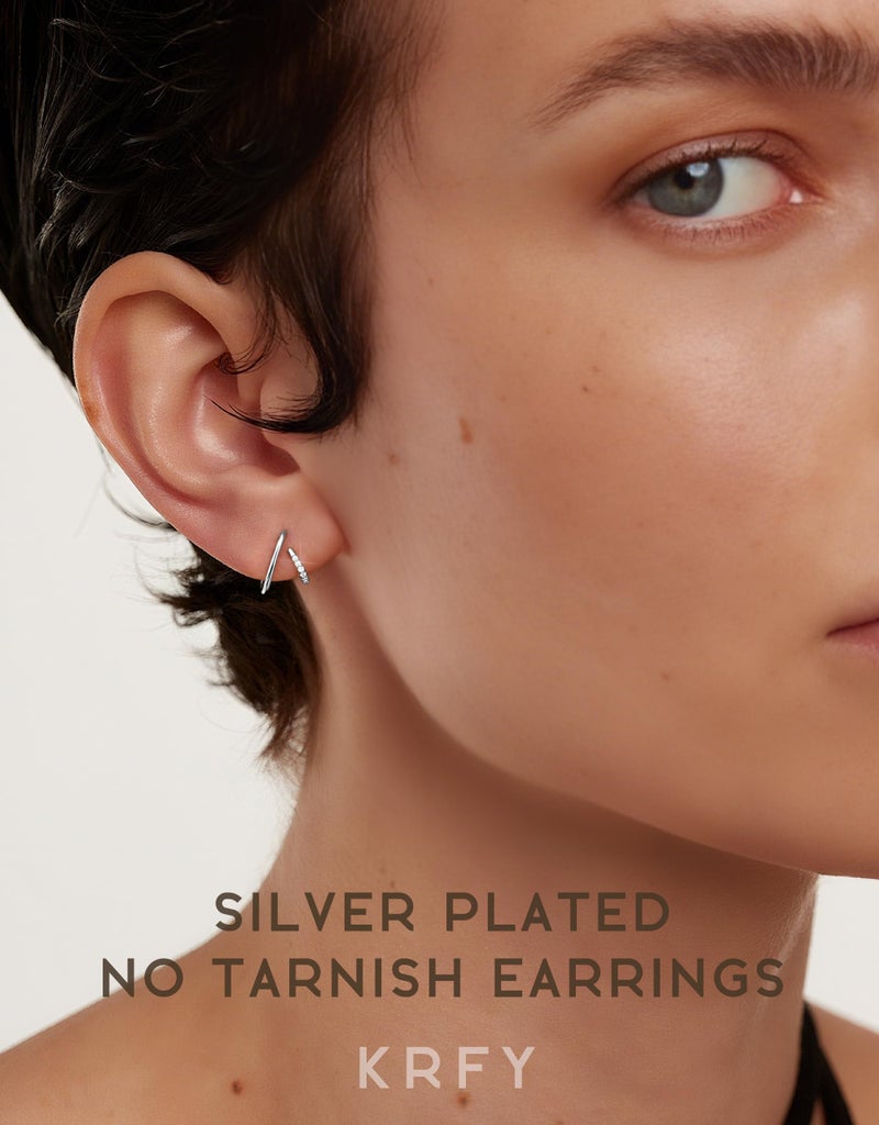 KRFY 2 Pairs Stud Earrings for Women, 16K Plated Gold Earrings for Women Trendy S925 Sterling Silver Post, Dainty Hypoallergenic Silver Earring Jewelry with Clear CZ No Tarnish - Image 4