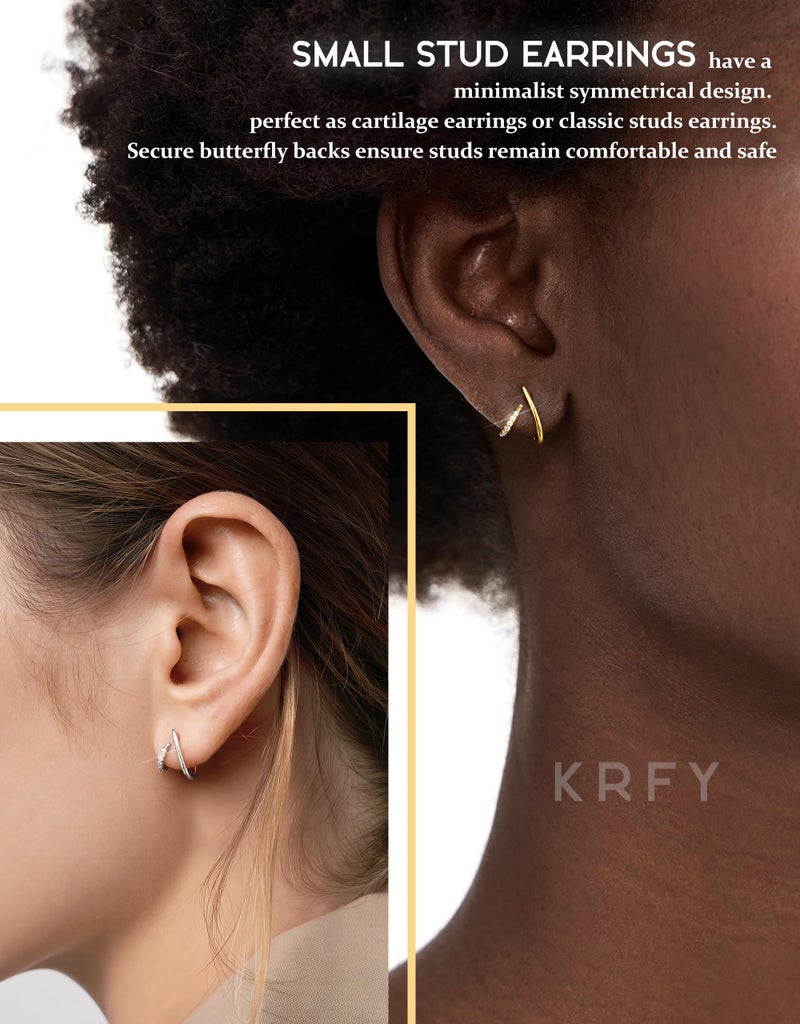 KRFY 2 Pairs Stud Earrings for Women, 16K Plated Gold Earrings for Women Trendy S925 Sterling Silver Post, Dainty Hypoallergenic Silver Earring Jewelry with Clear CZ No Tarnish - Image 3